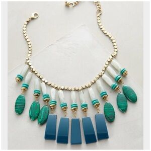 Anthropologie Green Malachite Stone Equatorial Fringed Bib Statement Necklace